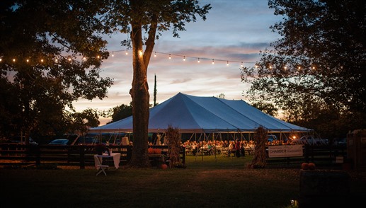 evening view of event tent 