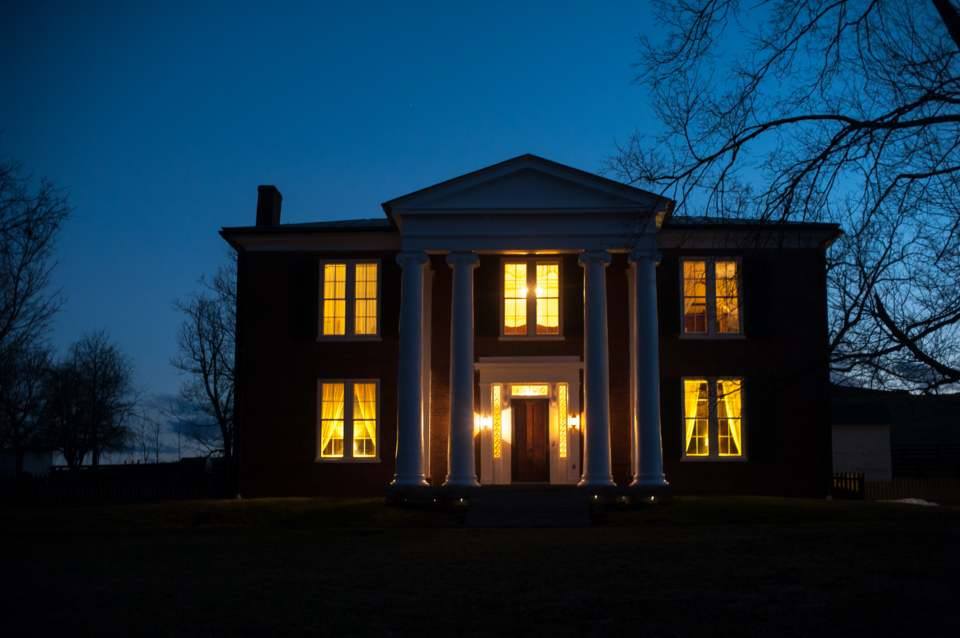Front of house at night